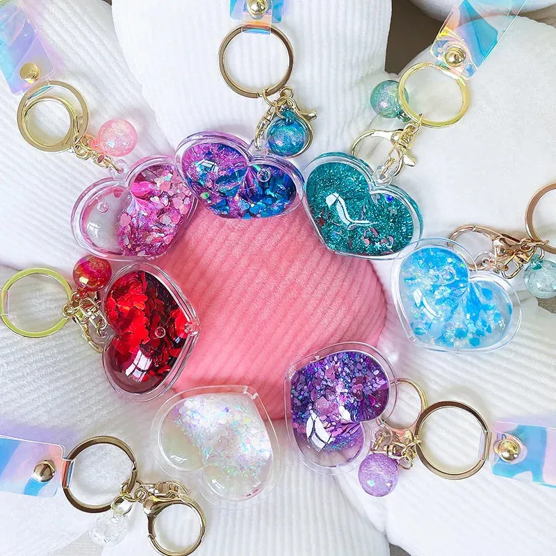 ✨ Adorable Quicksand Heart Keychain 💖 Trendy Mini Bag Charm for Couples 🌈