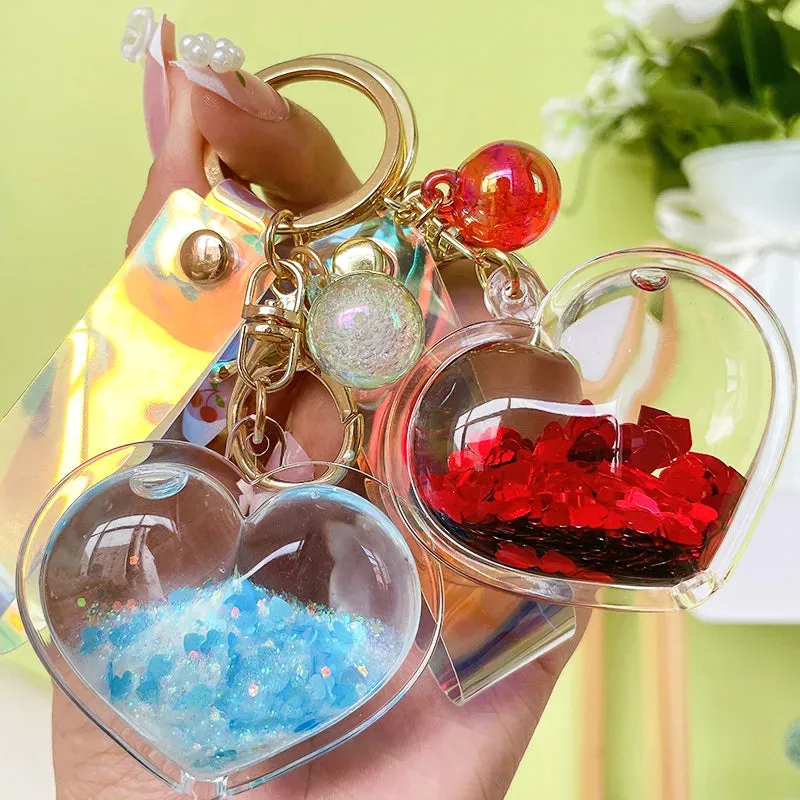 ✨ Adorable Quicksand Heart Keychain 💖 Trendy Mini Bag Charm for Couples 🌈
