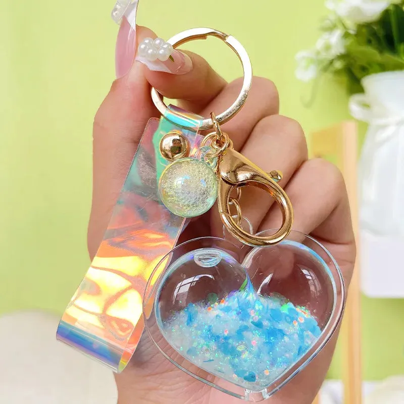 ✨ Adorable Quicksand Heart Keychain 💖 Trendy Mini Bag Charm for Couples 🌈