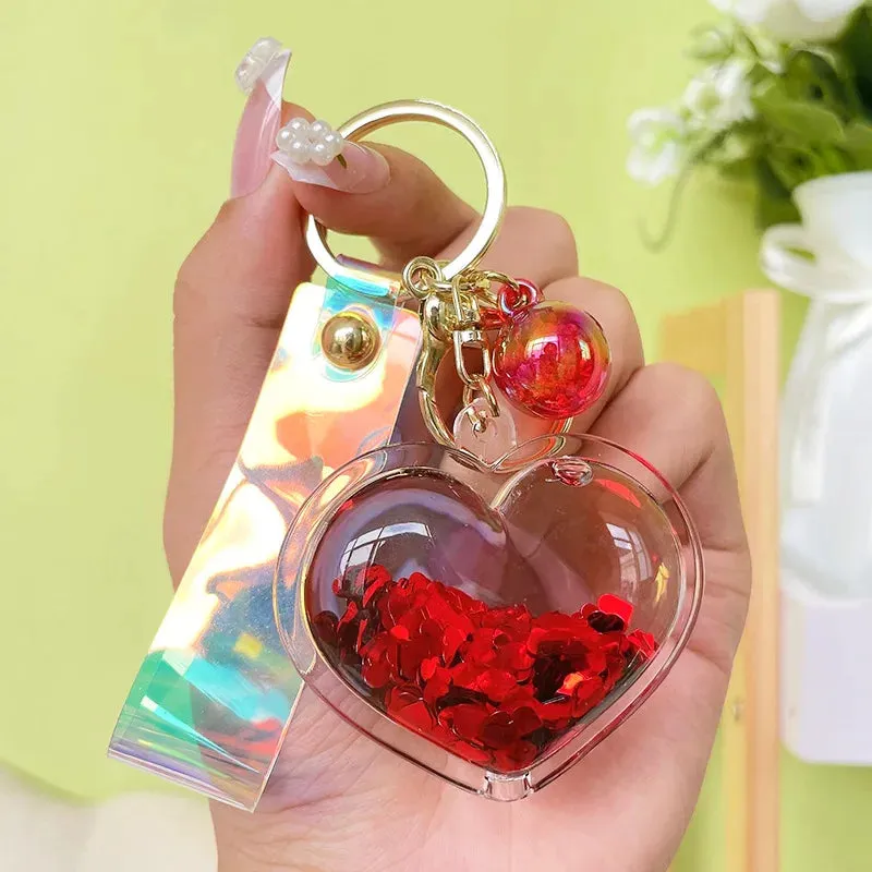 ✨ Adorable Quicksand Heart Keychain 💖 Trendy Mini Bag Charm for Couples 🌈