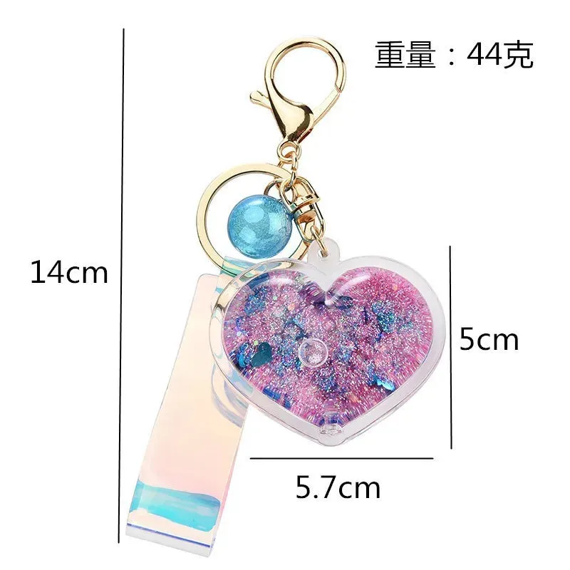 ✨ Adorable Quicksand Heart Keychain 💖 Trendy Mini Bag Charm for Couples 🌈