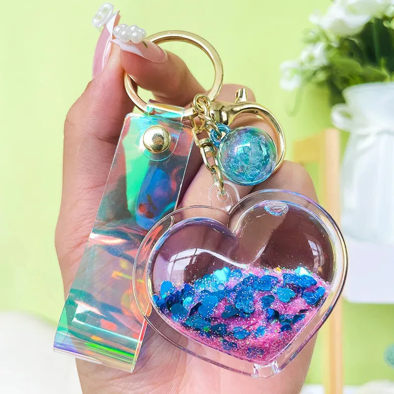✨ Adorable Quicksand Heart Keychain 💖 Trendy Mini Bag Charm for Couples 🌈