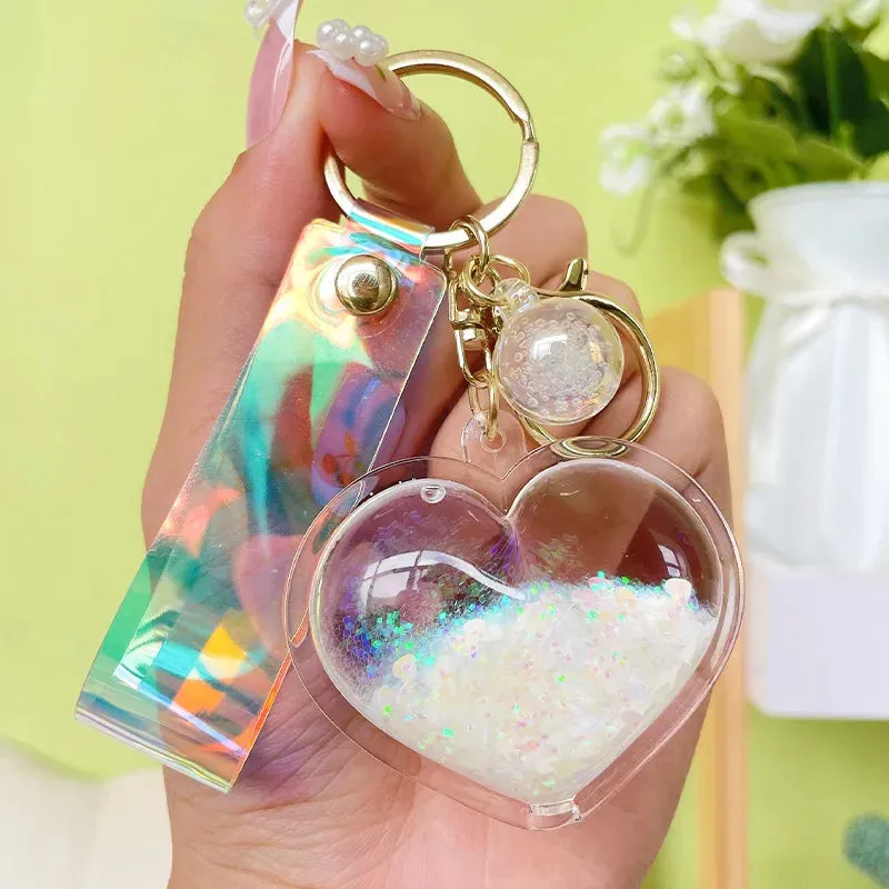 ✨ Adorable Quicksand Heart Keychain 💖 Trendy Mini Bag Charm for Couples 🌈