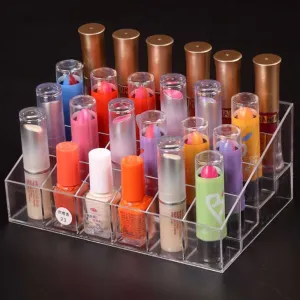 1 pc Acrylic 24 Lipstick Stand Case Jewelry Box Makeup Organizer Tool mascara Cosmetic Holder Plastic Box Home Storage