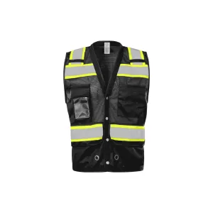 12 Pockets - Black Safety Vest with Radio Clip Holders