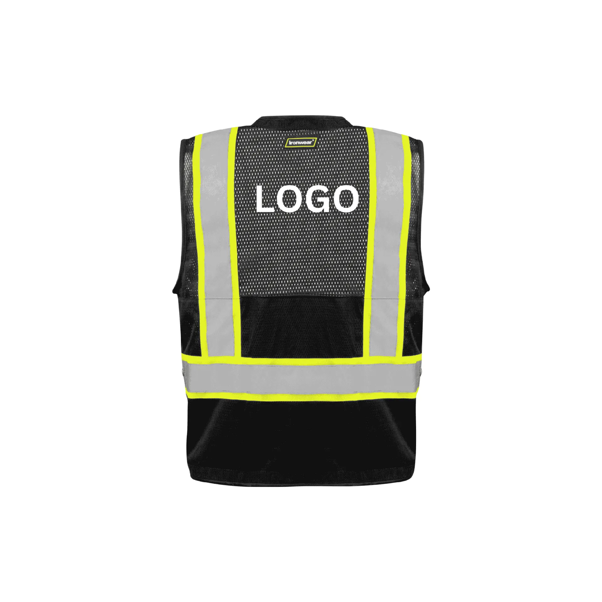 12 Pockets - Black Safety Vest with Radio Clip Holders