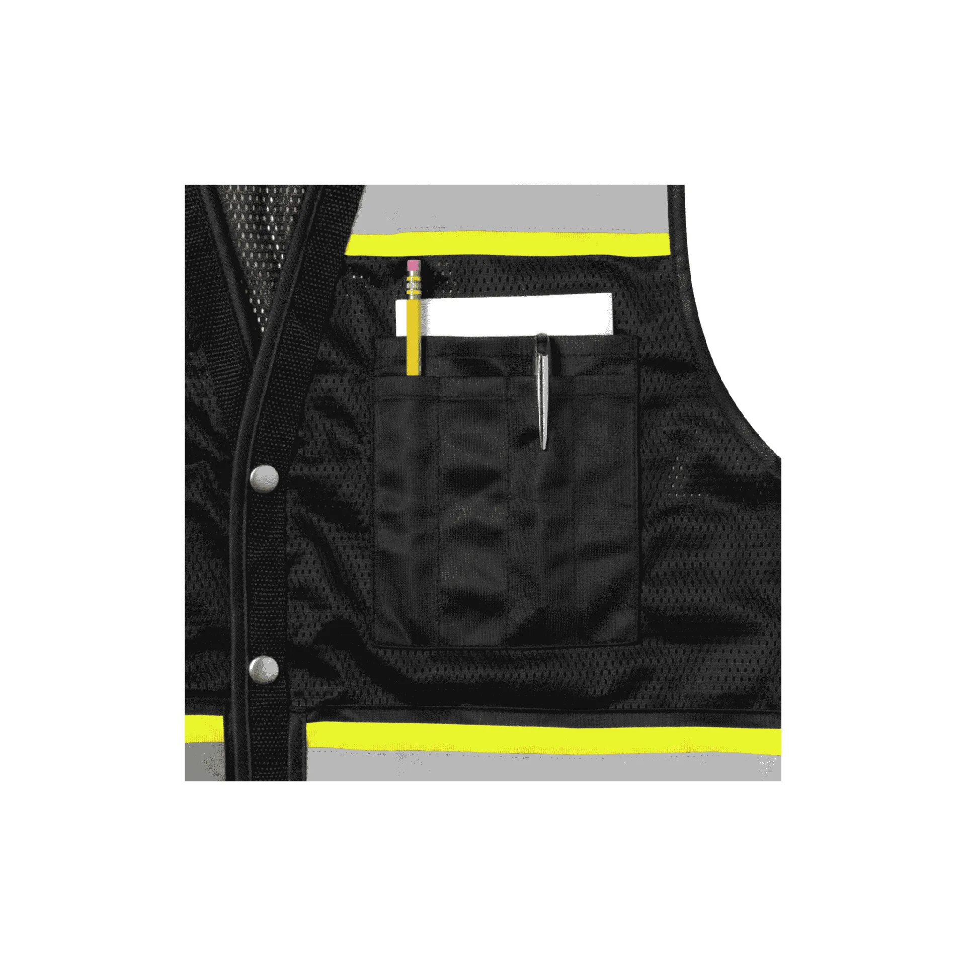 12 Pockets - Black Safety Vest with Radio Clip Holders