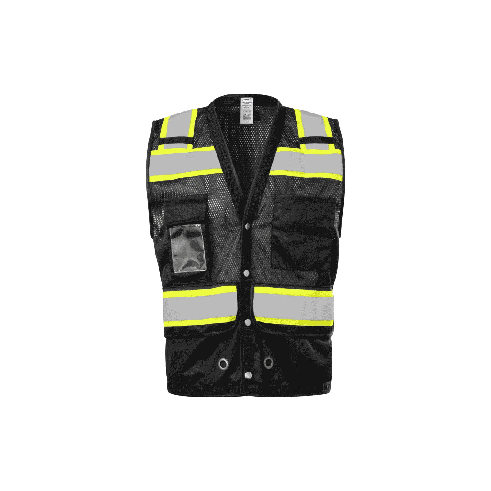 12 Pockets - Black Safety Vest with Radio Clip Holders