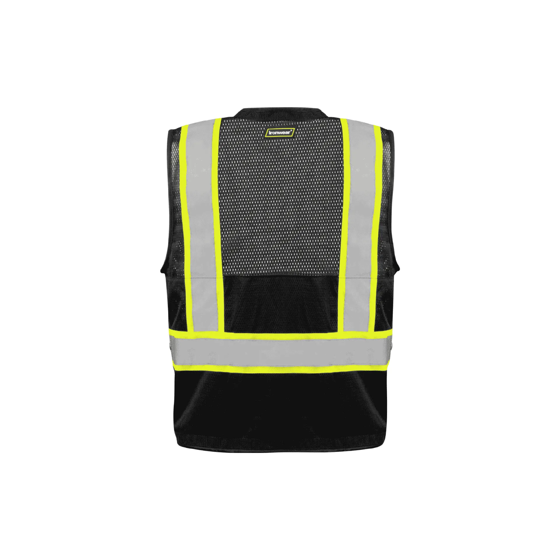 12 Pockets - Black Safety Vest with Radio Clip Holders
