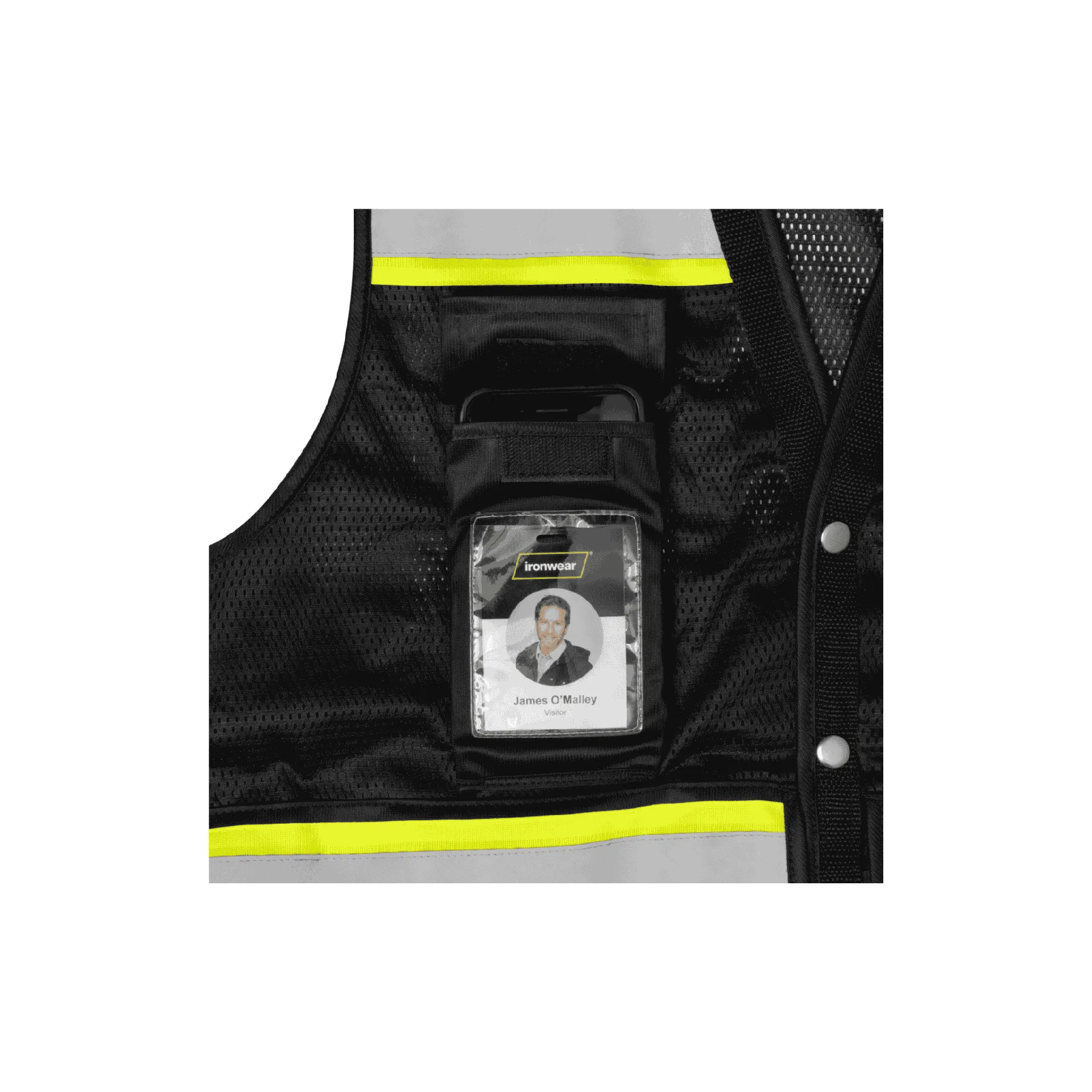 12 Pockets - Black Safety Vest with Radio Clip Holders