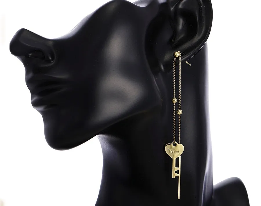 14k Gold Plated Key with Letter Love Earring