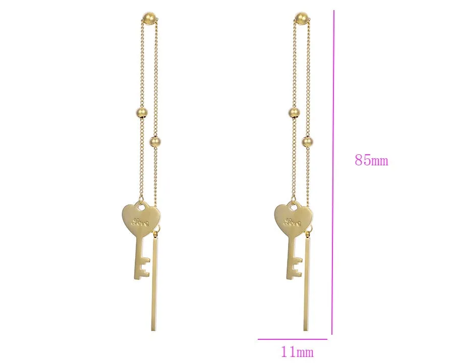 14k Gold Plated Key with Letter Love Earring