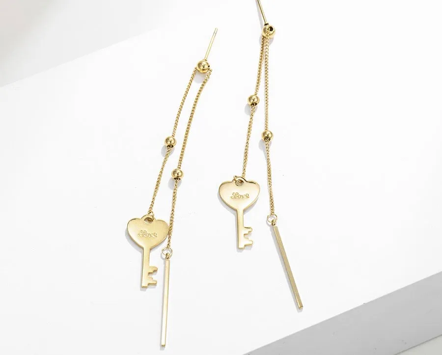 14k Gold Plated Key with Letter Love Earring