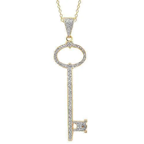 14K Yellow Solid Gold Mens Diamond Key Pendant 3.50 Ctw