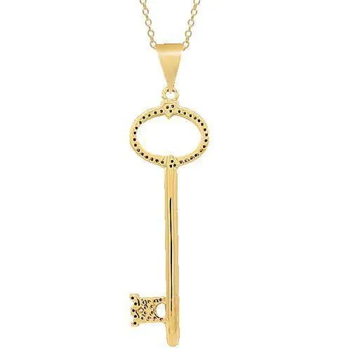 14K Yellow Solid Gold Mens Diamond Key Pendant 3.50 Ctw