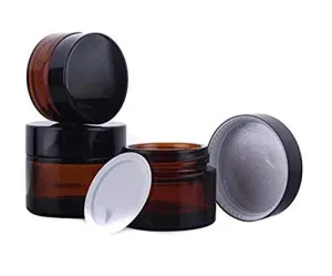 3 Pcs Amber Glass Jars Refillable Cosmetic Sample Bottles Jar Empty Face Cream Lip Balm Lotion Essential Oils Storage Container Pot Bottle With Inner Liners And Black Lids Size 20Ml