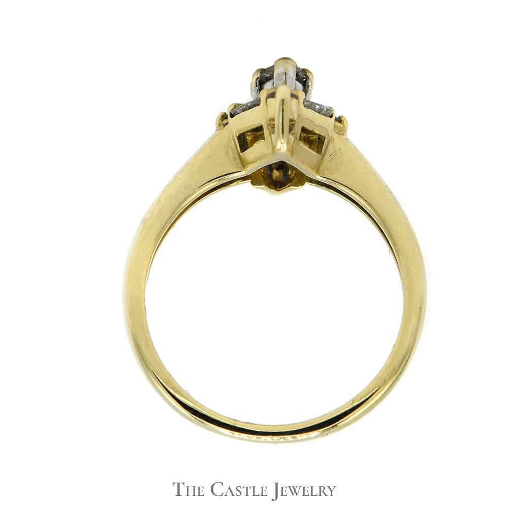 3/4cttw Trillion, Baguette and Round Diamond Cluster Ring in 14k Yellow Gold