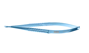 999R 8-024T Barraquer Needle Holder, 8.00 mm Extra Fine Jaws, Curved, with Lock, Small Size, Length 100 mm, Titanium