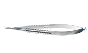999R 8-040S Barraquer Needle Holder, 12.00 mm Fine Jaws, Curved, with Lock, Medium Size, Length 115 mm, Stainless Steel