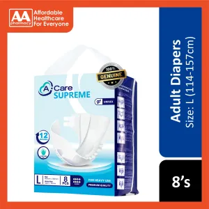 A-Care Supreme Adult Diapers Size L 8's (114-157cm)
