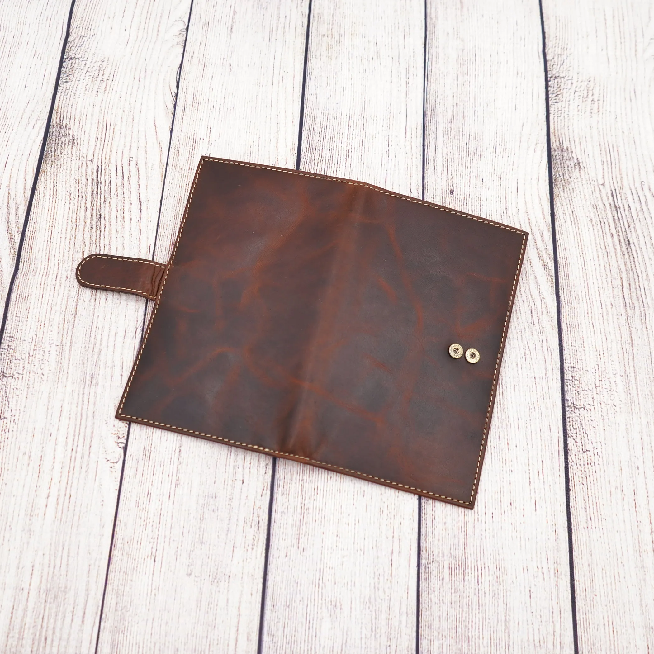 AG Wallets Distressed Brown Full Grain Leather RFID Credit Card Organizer Long Wallet, Holds 20 Cards, 2 Side Slots, 1 ID Slot & Snap Close