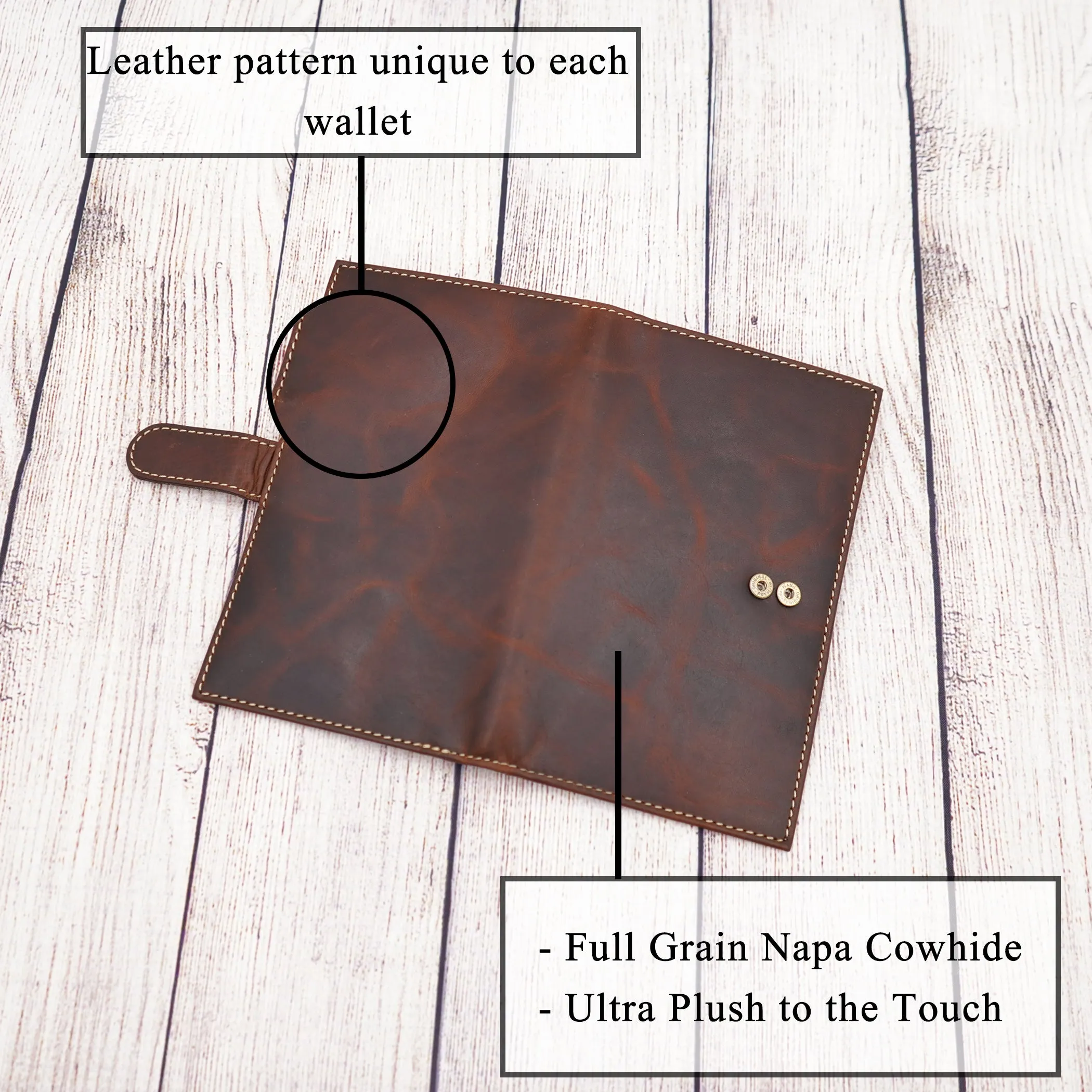 AG Wallets Distressed Brown Full Grain Leather RFID Credit Card Organizer Long Wallet, Holds 20 Cards, 2 Side Slots, 1 ID Slot & Snap Close