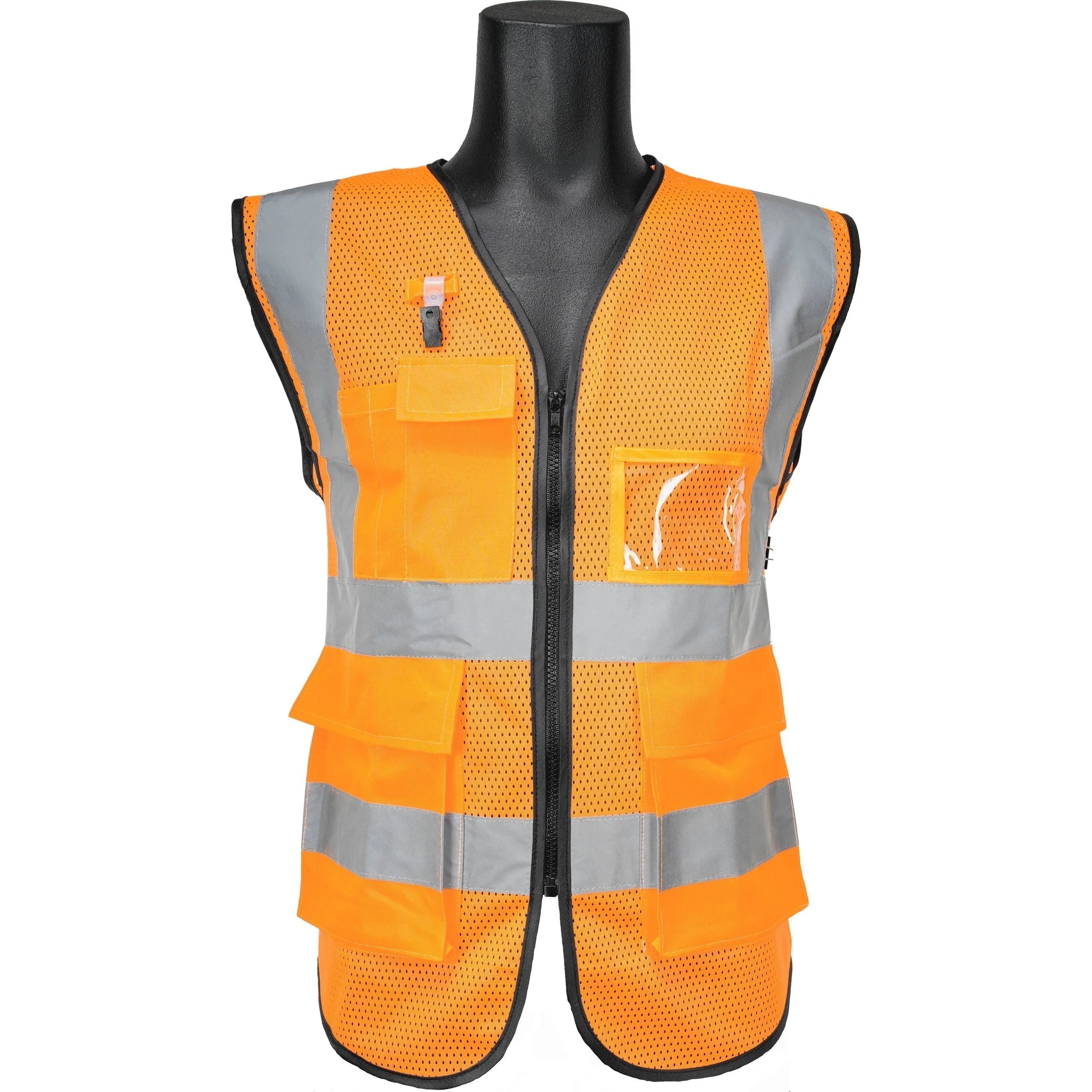 AL-Gard SVPC2OB Orange Safety Vest Class 2 Mesh Type Breathable High Visibility with Card Holder and Pockets