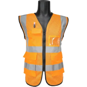 AL-Gard SVPC2OB Orange Safety Vest Class 2 Mesh Type Breathable High Visibility with Card Holder and Pockets