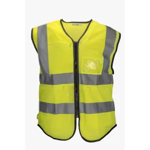 AL-Gard SVPC2YB-V1 Yellow Safety Vest Class 2 Mesh & Breathable Vest High Visibility with Card Holder and Hidden Pockets Version 1