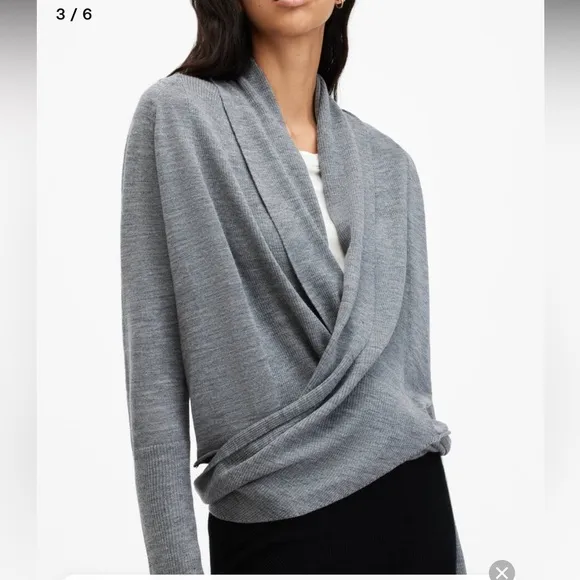 Allsaints Wasson pirate merino wool wrap lightweight sweater US 4