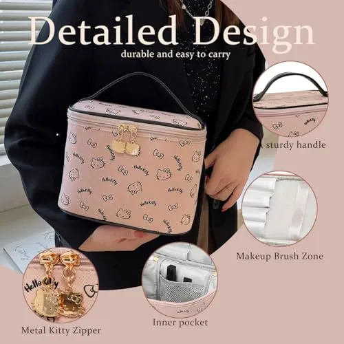 AmBealla Make up Bag Travel Cosmetic Bags Brush Holder Zipper Pouch Case Organizer Cute Organizer Suitable for Purse for Women (Black Bucket Bag)