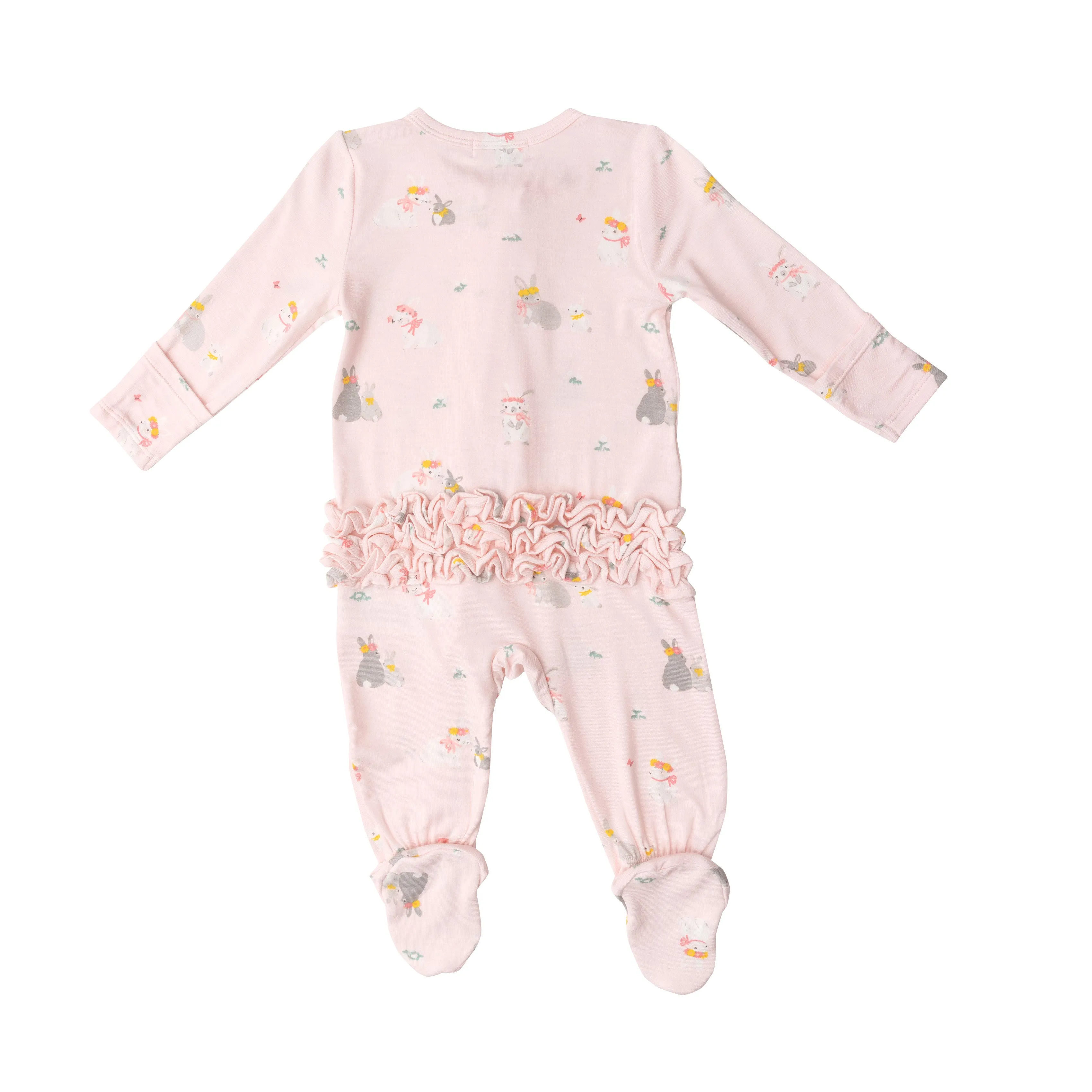Angel Dear Pink Bunny Ruffle Front Zipper Footie