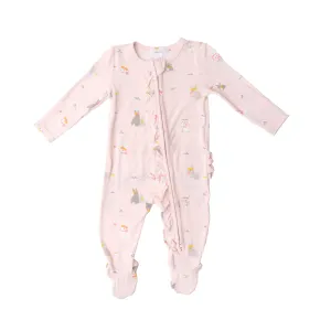Angel Dear Pink Bunny Ruffle Front Zipper Footie