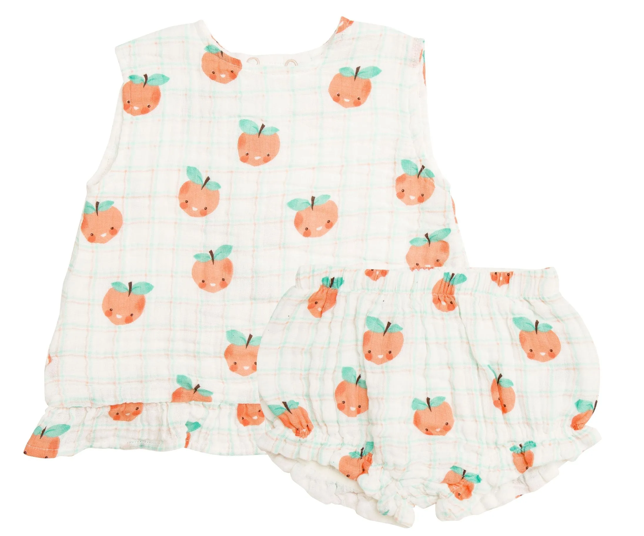 Angel Dear Plaid Peaches Muslin Ruffle Top & Bloomer Set