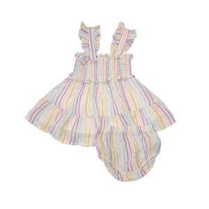 Angel Dear Rainbow Stripe Smocked Ruffle Sundress