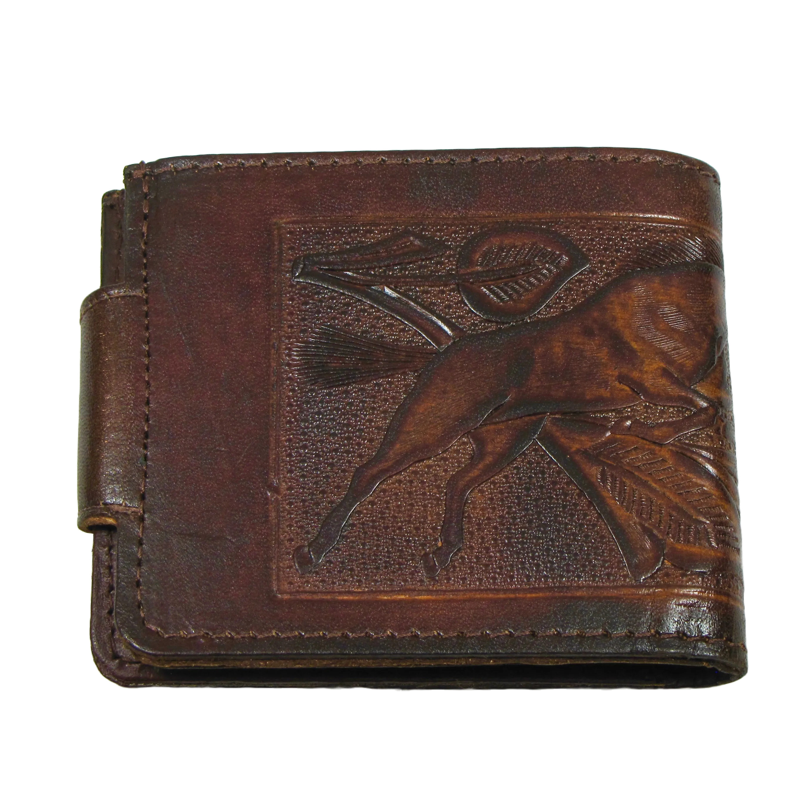 Antique Finish Snap Wallet w/Coin Pocket-Flower/Horse