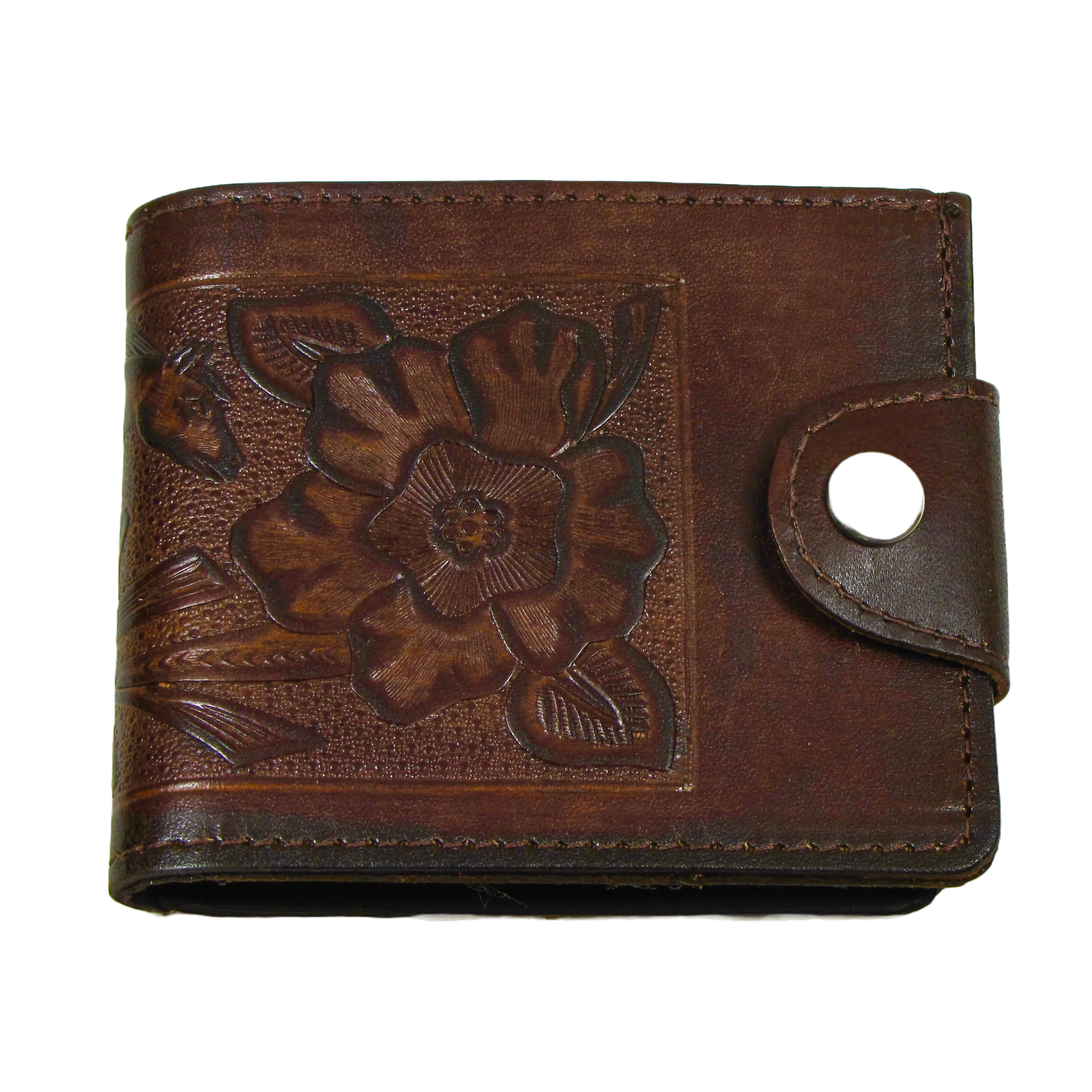 Antique Finish Snap Wallet w/Coin Pocket-Flower/Horse