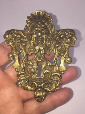 Antique French Cabinet Key Plate Cover Solid Bronze 4"L x 3 3/4"W