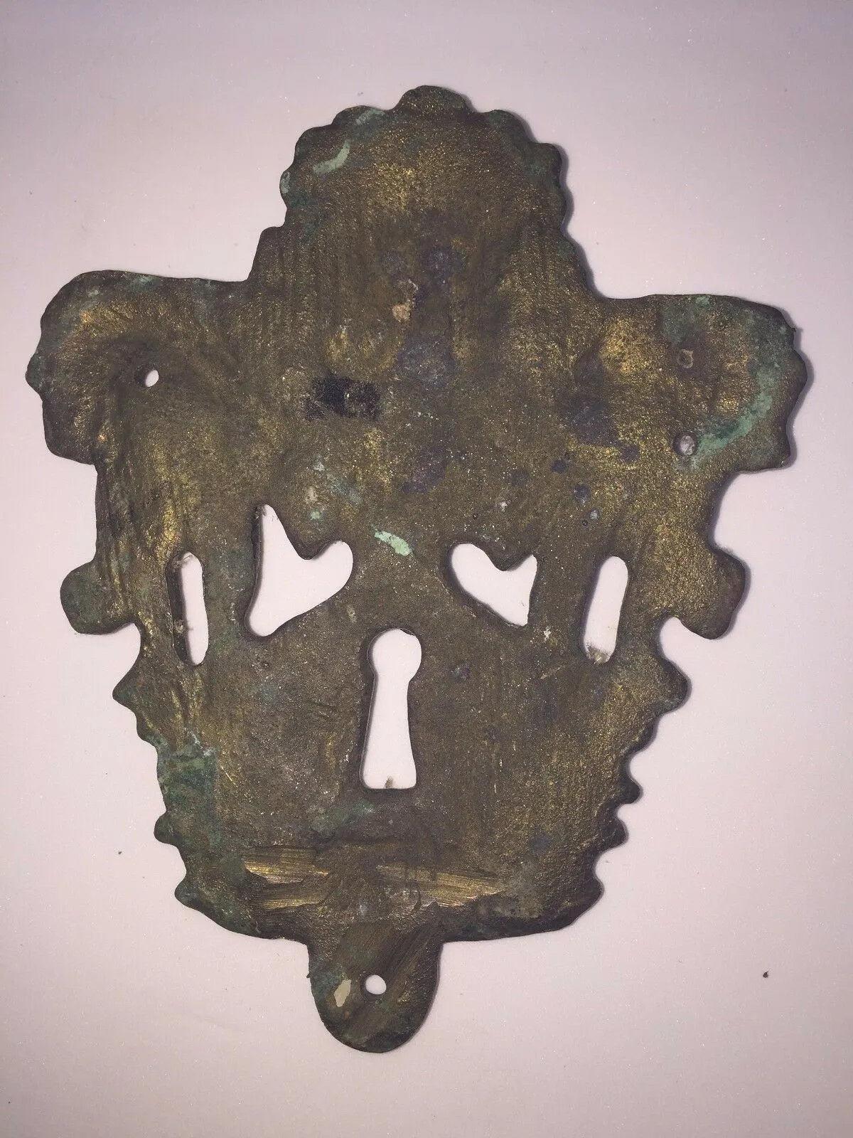 Antique French Cabinet Key Plate Cover Solid Bronze 4"L x 3 3/4"W