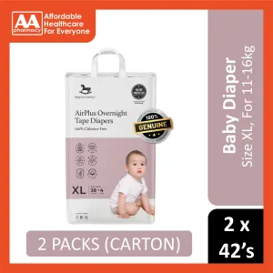 Applecrumby AirPlus Overnight Baby Tape Diaper Size XL 38's 4's (For 11-16kg) [2 Packs/Carton]