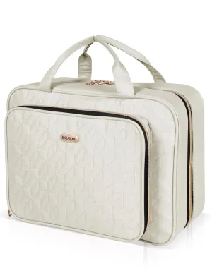 BALULHG Travel Toiletry Bag for Women Large Capacity with Hook - Portable Cosmetic Case,Hanging Makeup Bag for Full Sized ToiletriesTravel Essentials for Business Trips and Camping Beige