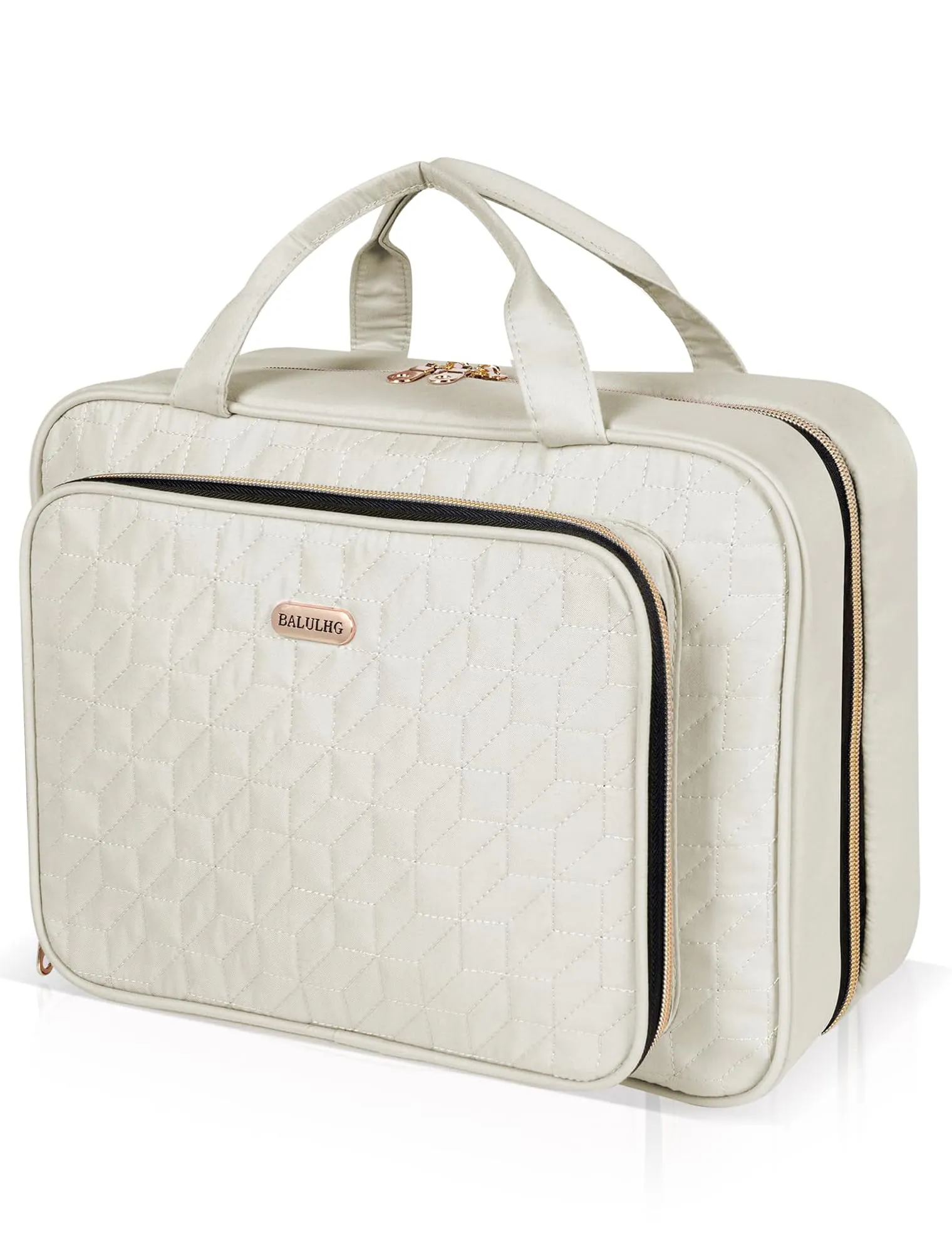 BALULHG Travel Toiletry Bag for Women Large Capacity with Hook - Portable Cosmetic Case,Hanging Makeup Bag for Full Sized ToiletriesTravel Essentials for Business Trips and Camping Beige