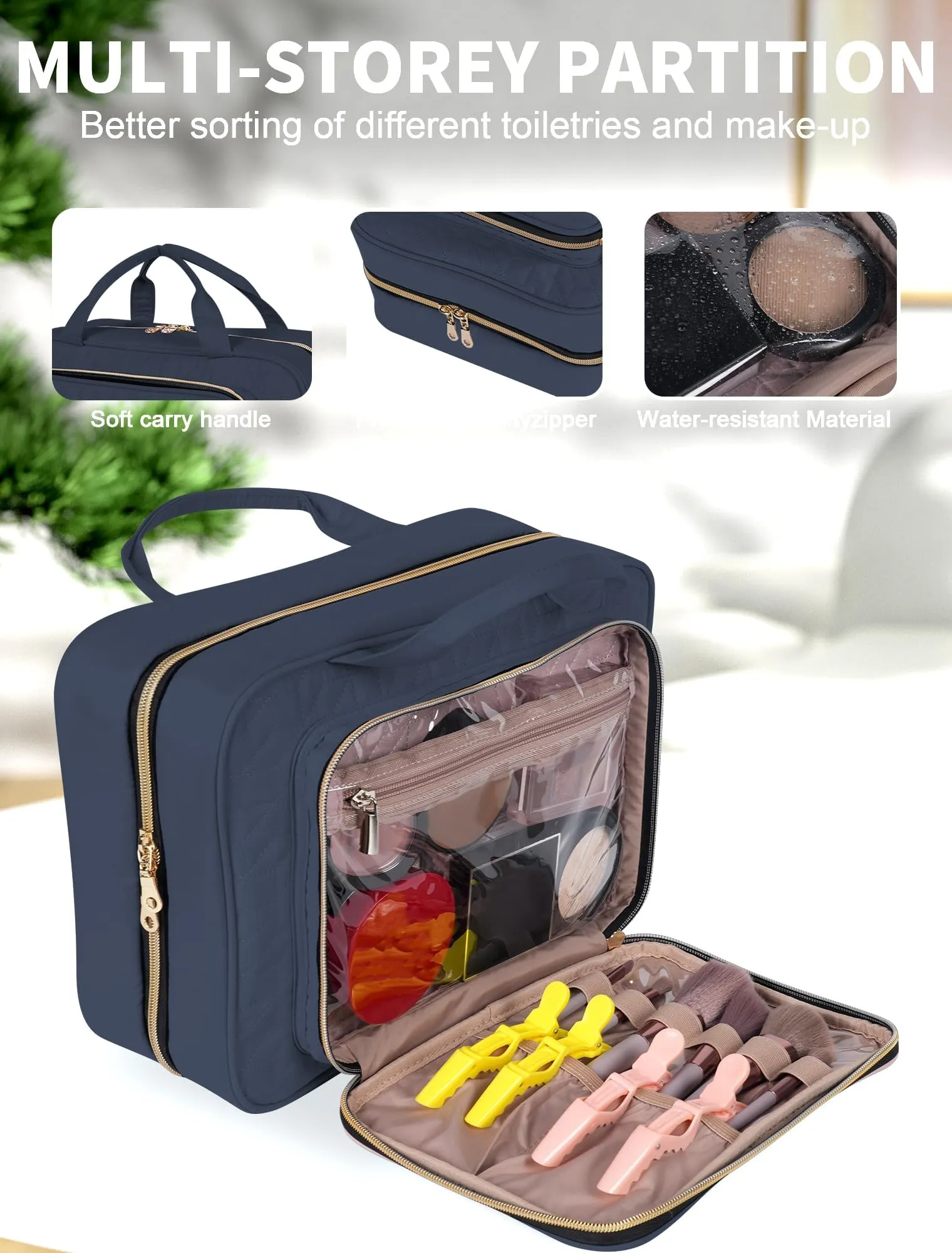 BALULHG Travel Toiletry Bag for Women Large Capacity with Hook - Portable Cosmetic Case,Hanging Makeup Bag for Full Sized Toiletries，Travel Essentials for Business Trips and Camping Blue