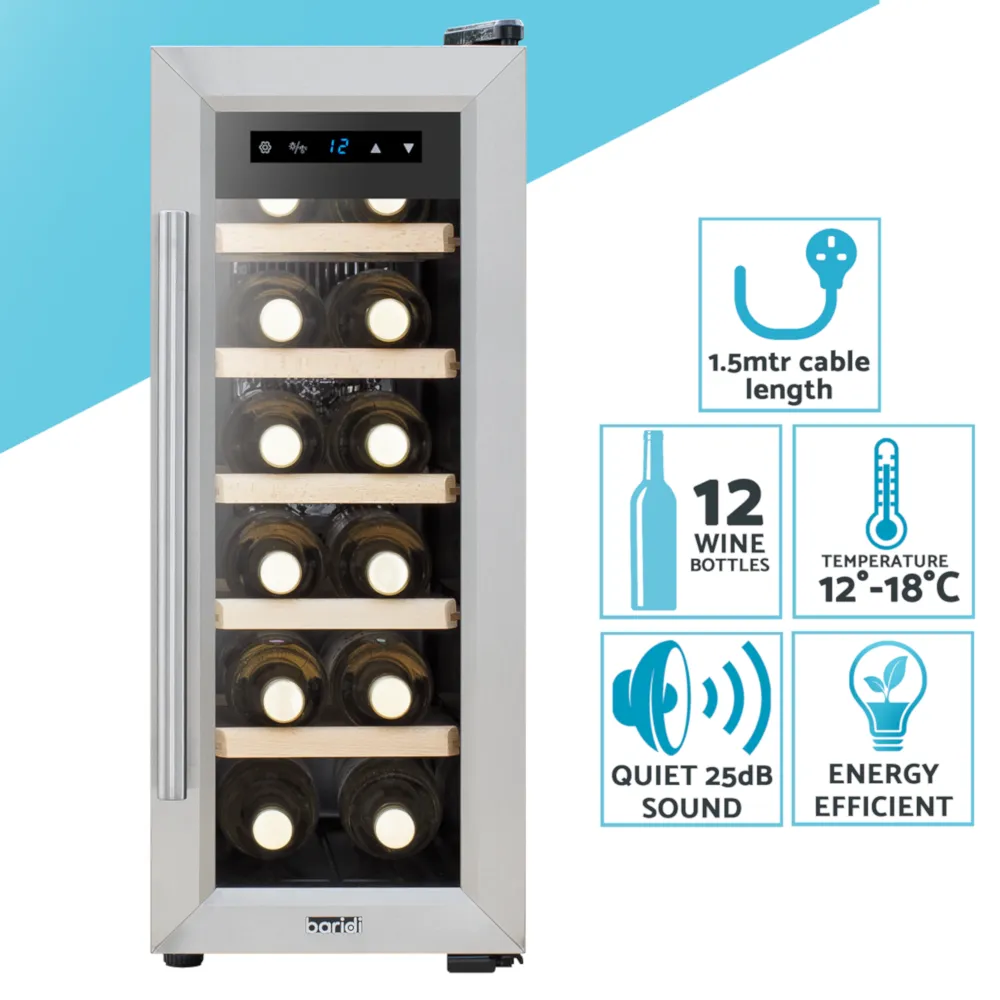 Baridi 24 Bottle Wine Cooler Fridge with Touch Controls - Stainless Steel - B