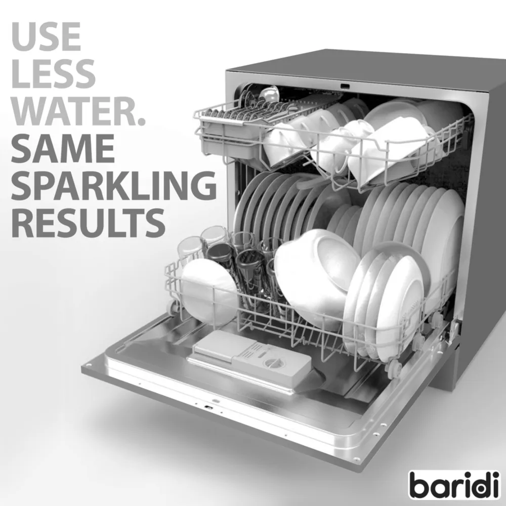 Baridi Compact Tabletop Dishwasher 8L, 8 Place Settings - Silver - B