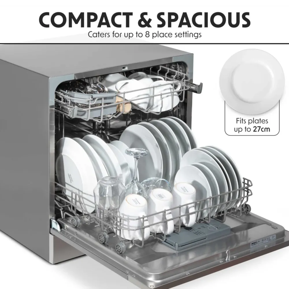 Baridi Compact Tabletop Dishwasher 8L, 8 Place Settings - Silver - B
