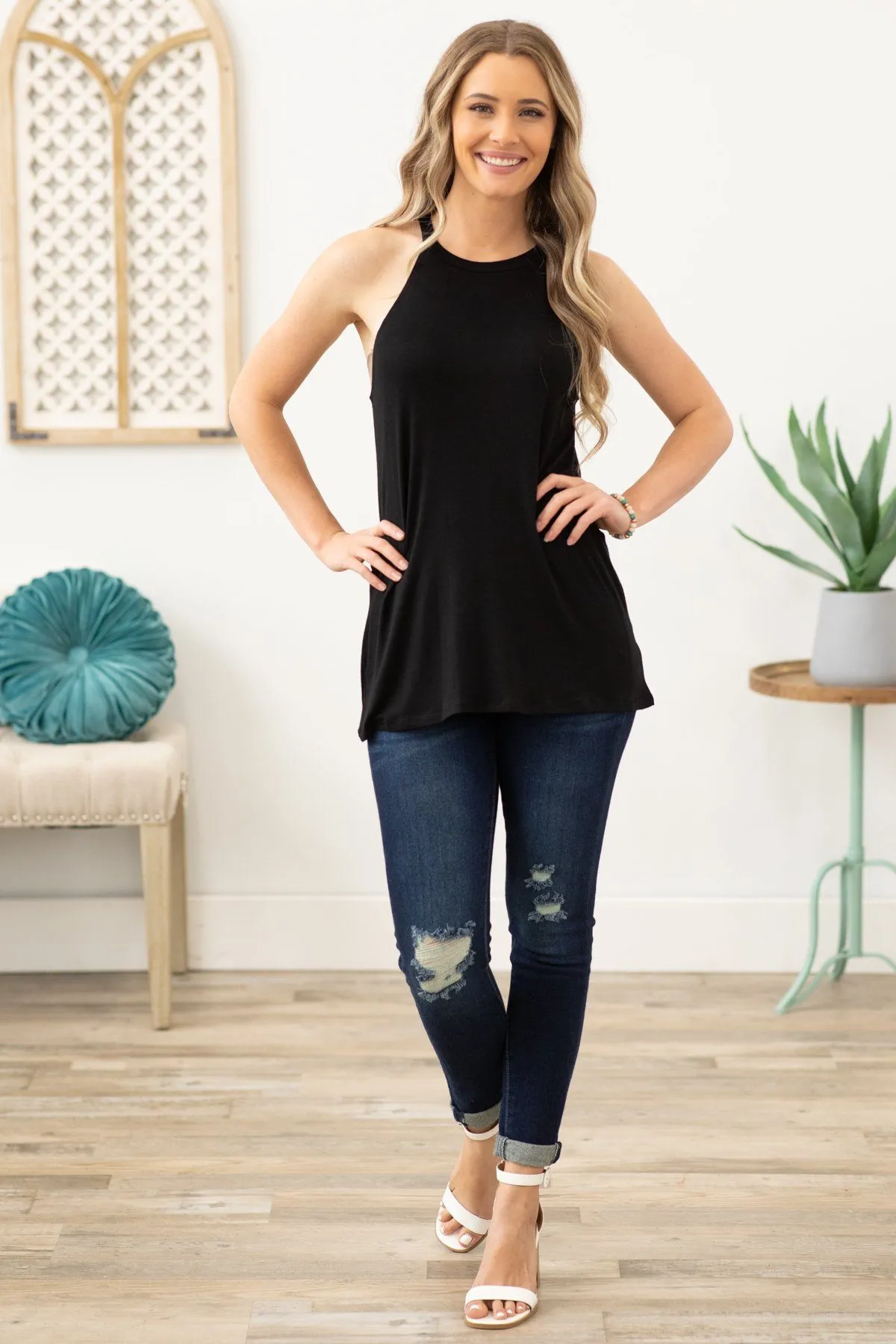 Black Lightweight Halter Neckline Tank