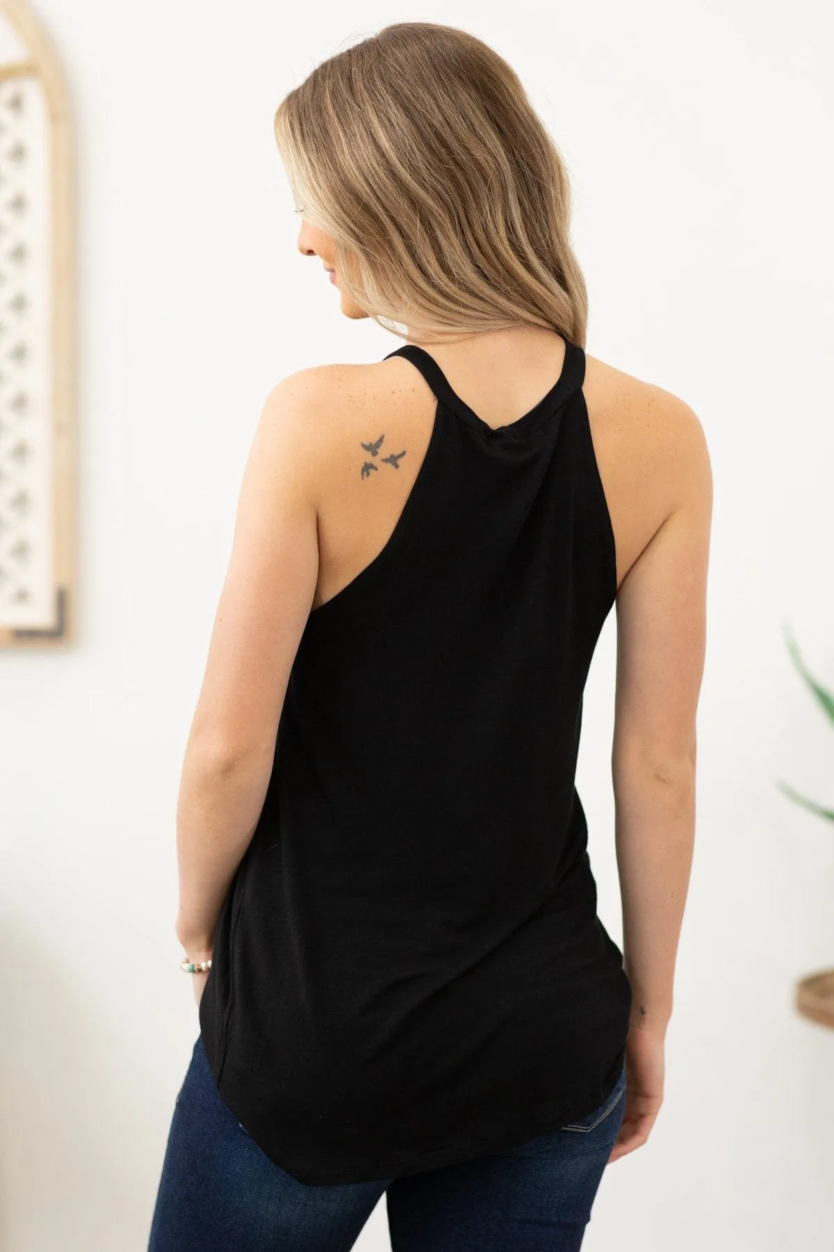 Black Lightweight Halter Neckline Tank