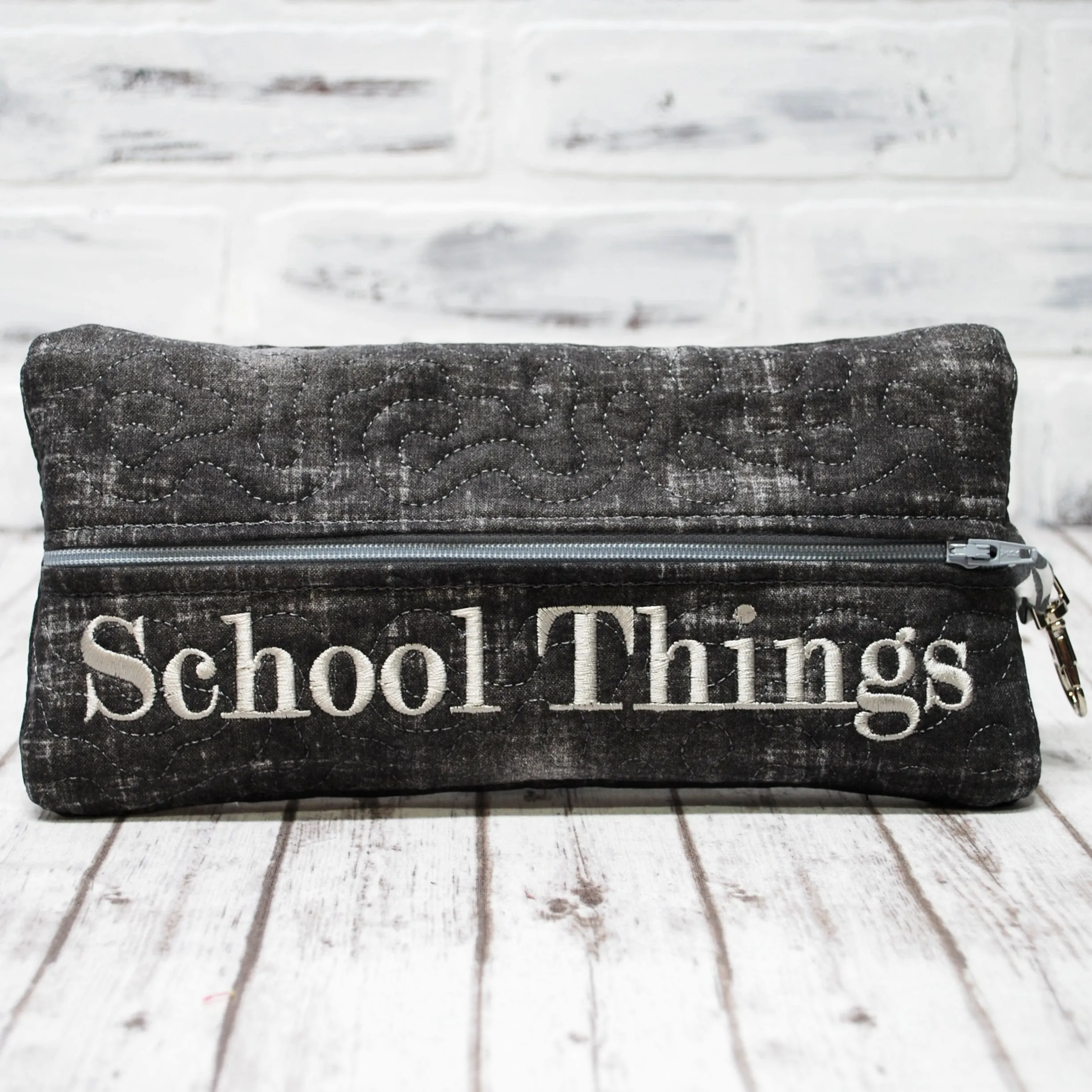 Black Wash Denim Personalized Quilted Pouch