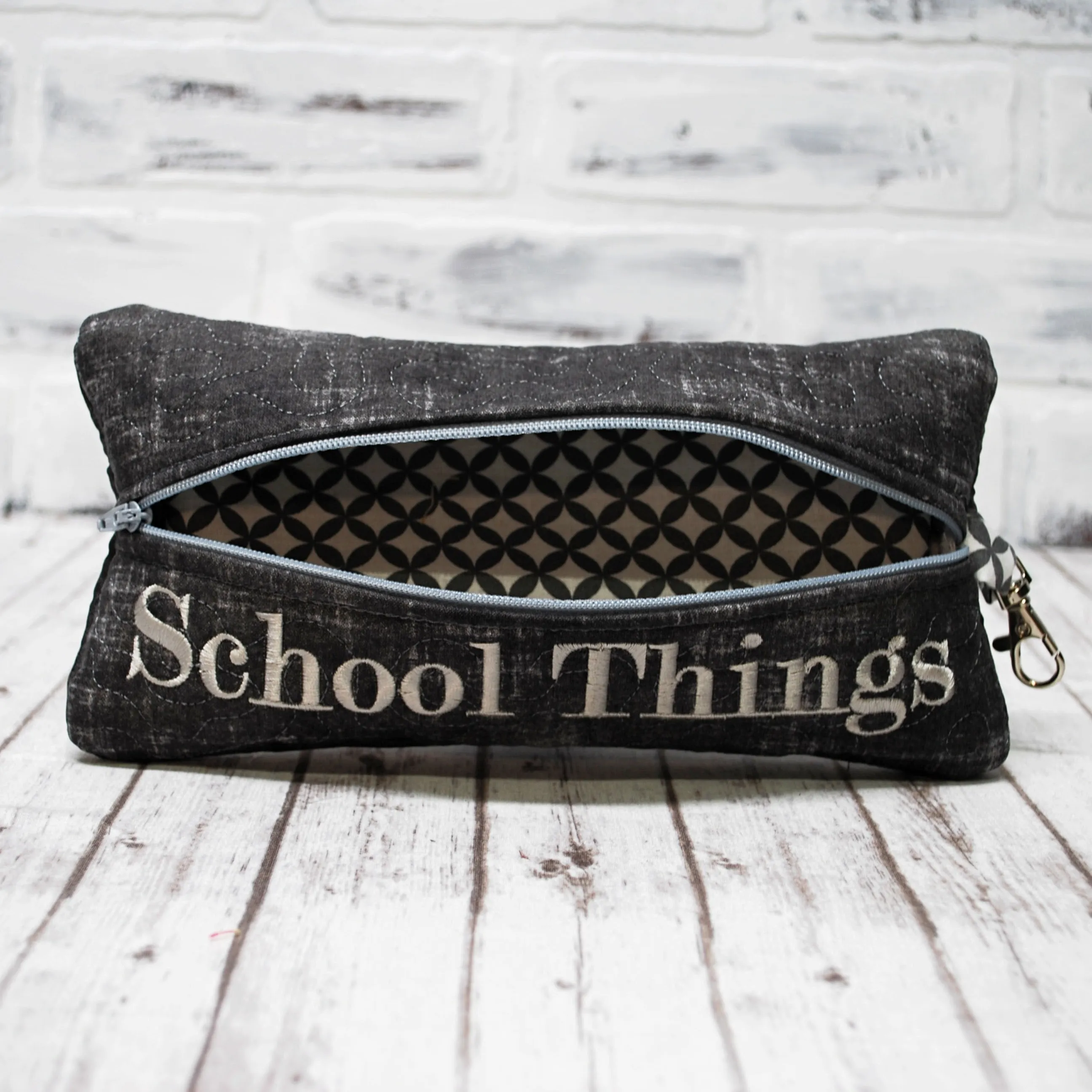 Black Wash Denim Personalized Quilted Pouch